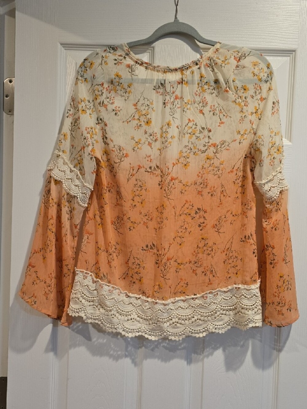 Taylor & Sage Cream and Peach Floral Lace-Trim Tunic - Picture 3 of 3